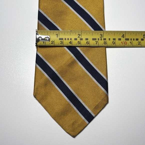 Brooks Brothers Striped Repp Tie Yellow Navy Silk Necktie Vintage - Picture 5 of 5